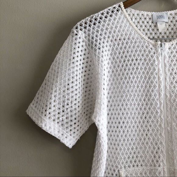 Donna Vintage Mesh Lace Zip-Up Beach Cover Up Dress | White | Size S - Picture 3 of 14